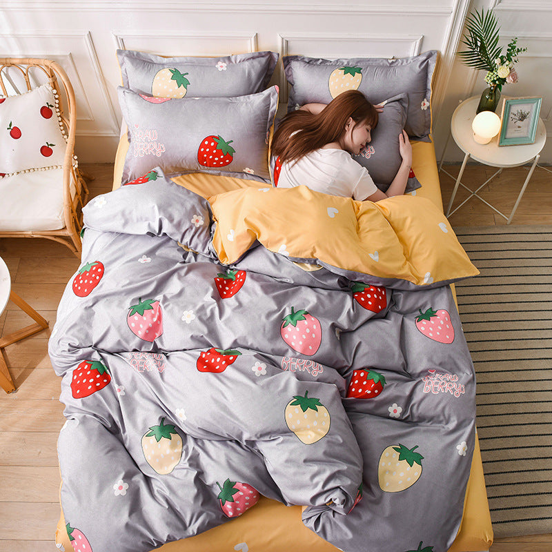 HKM-819923 Aloe Cotton Four-Piece Cartoon Bed Sheet Set for 1.2m to 2.2m Beds