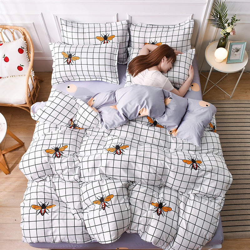 HKM-819923 Aloe Cotton Four-Piece Cartoon Bed Sheet Set for 1.2m to 2.2m Beds