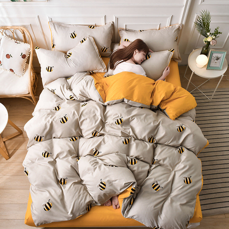 HKM-819923 Aloe Cotton Four-Piece Cartoon Bed Sheet Set for 1.2m to 2.2m Beds