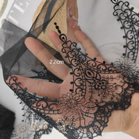 HKM-819987 Black Mesh Embroidery Lace Fabric with Gold Thread - 22cm Wide, 1 Meter Length