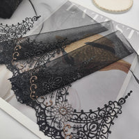 HKM-819987 Black Mesh Embroidery Lace Fabric with Gold Thread - 22cm Wide, 1 Meter Length