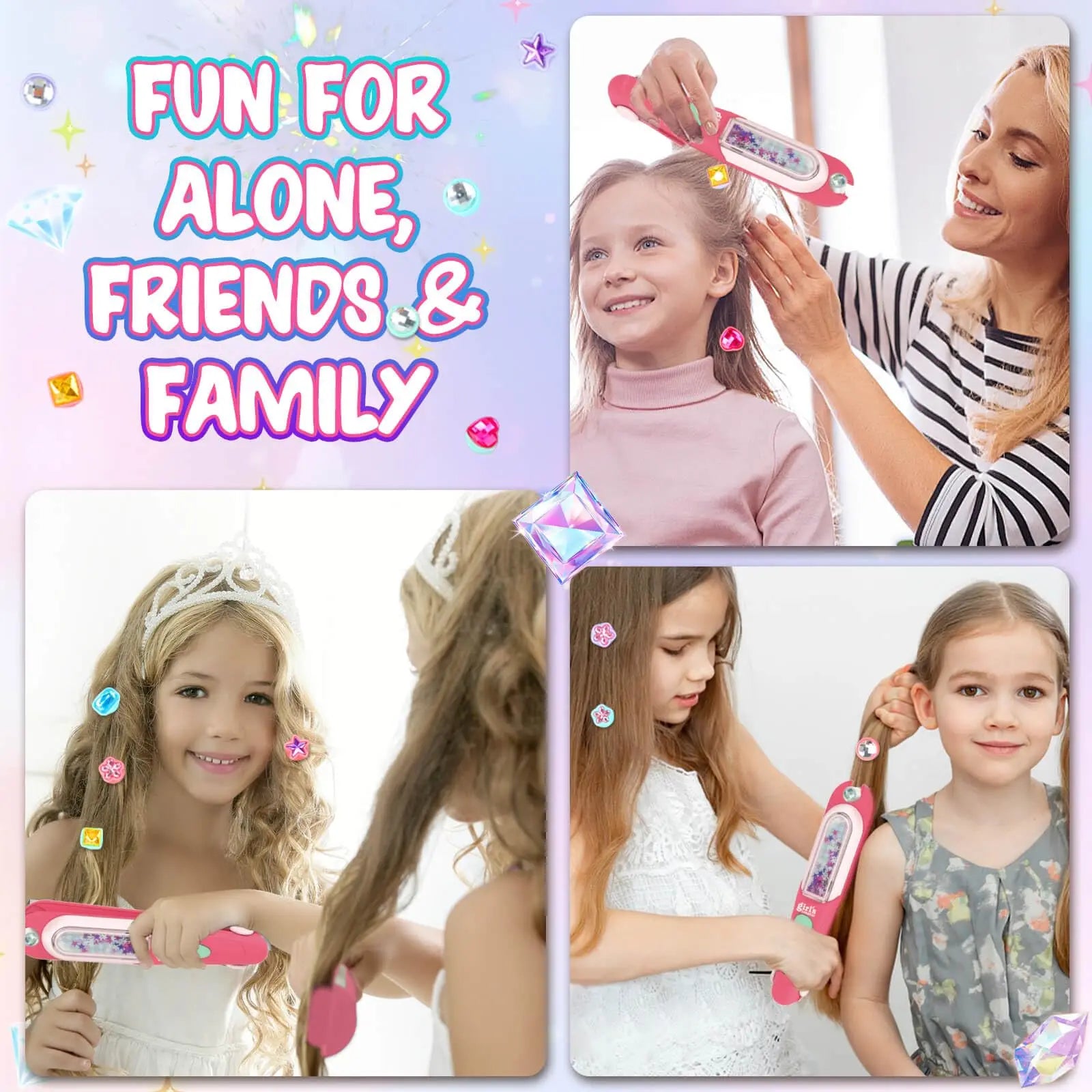 HKM-820115 Hair Gem Stamper Kit for Kids - DIY Jewel Hair Decoration Set for Girls 2-7 Years