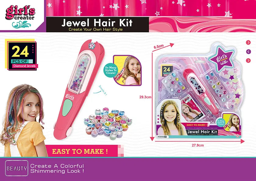 HKM-820115 Hair Gem Stamper Kit for Kids - DIY Jewel Hair Decoration Set for Girls 2-7 Years