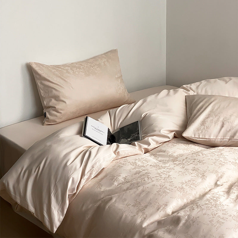 HKM-820307 Long Velvet Jacquard Four-Piece Cotton Duvet Cover Set with Floral and Plant Pattern