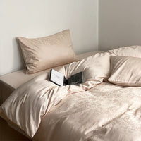 HKM-820307 Long Velvet Jacquard Four-Piece Cotton Duvet Cover Set with Floral and Plant Pattern