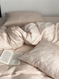 HKM-820307 Long Velvet Jacquard Four-Piece Cotton Duvet Cover Set with Floral and Plant Pattern