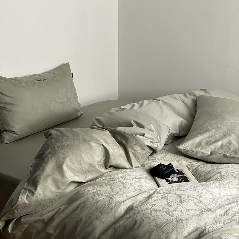 HKM-820307 Long Velvet Jacquard Four-Piece Cotton Duvet Cover Set with Floral and Plant Pattern