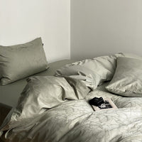 HKM-820307 Long Velvet Jacquard Four-Piece Cotton Duvet Cover Set with Floral and Plant Pattern