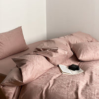 HKM-820307 Long Velvet Jacquard Four-Piece Cotton Duvet Cover Set with Floral and Plant Pattern