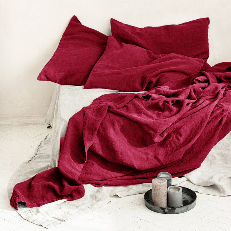 HKM-820307 Solid Color Linen Bed Sheets for Single & Double Beds, Dimensions 120x220cm to 260x280cm