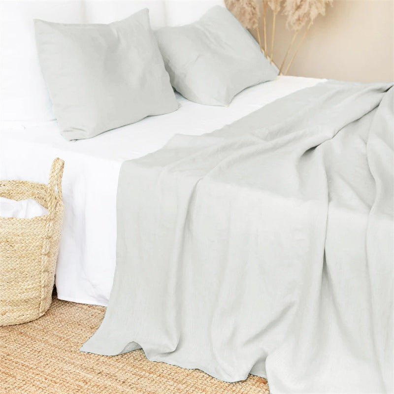 HKM-820307 Solid Color Linen Bed Sheets for Single & Double Beds, Dimensions 120x220cm to 260x280cm