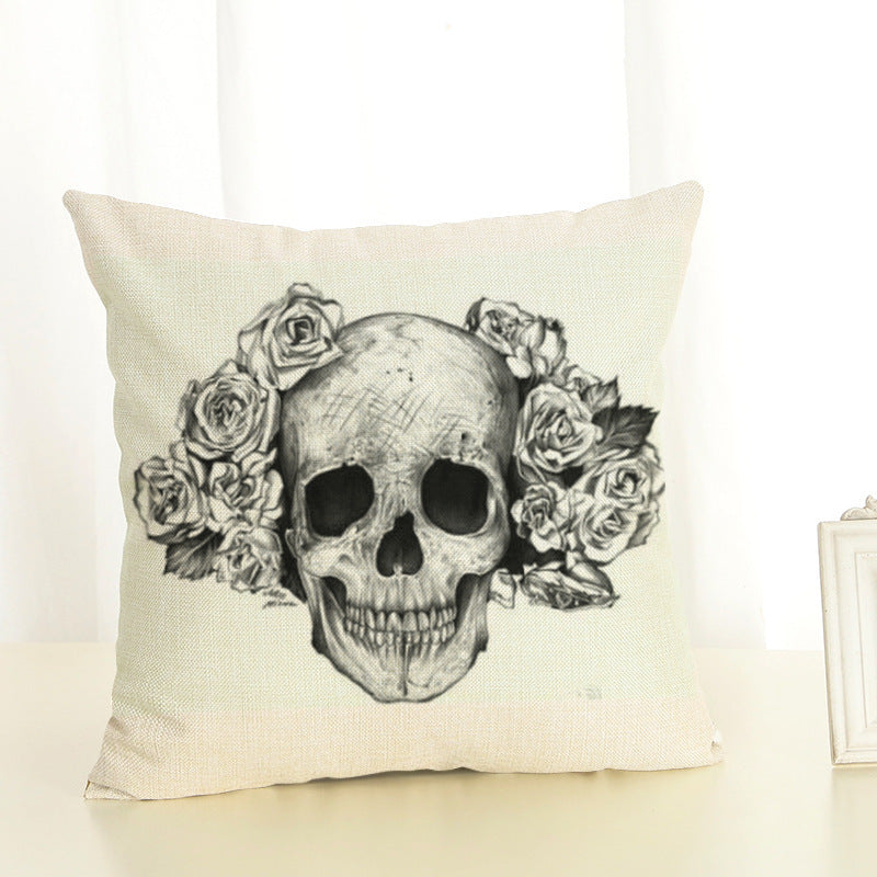 HKM-820371 Cartoon Skull Head Cushion Cover, 45x45 cm, Cotton with PP Cotton Filling