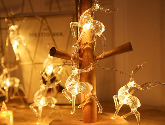 HKM-820435 Reindeer Shaped LED Lights for Christmas Decoration - 10 Warm White and Colorful Bulbs, 1.5m Length