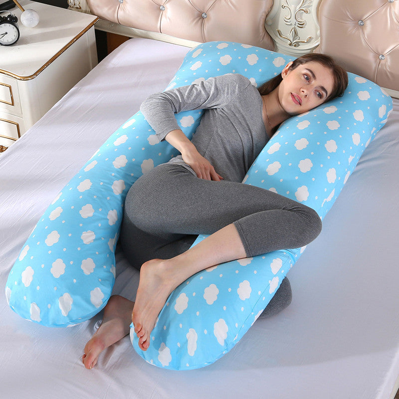 HKM-820435 U-Shaped Pure Cotton Maternity Pillow 70x130cm with Non-Woven Lining and Polyester Fiber Filling
