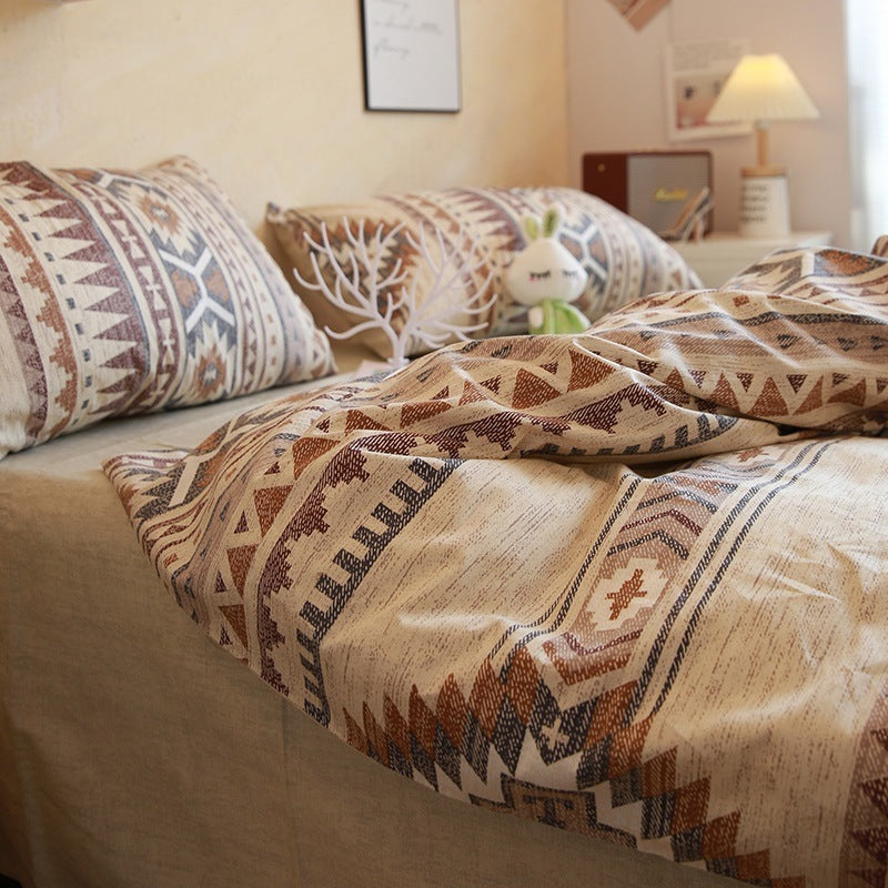 HKM-820627 Bohemian Cotton Geometric Bed Sheet Set – Available in 1.2m and 1.5m Sizes