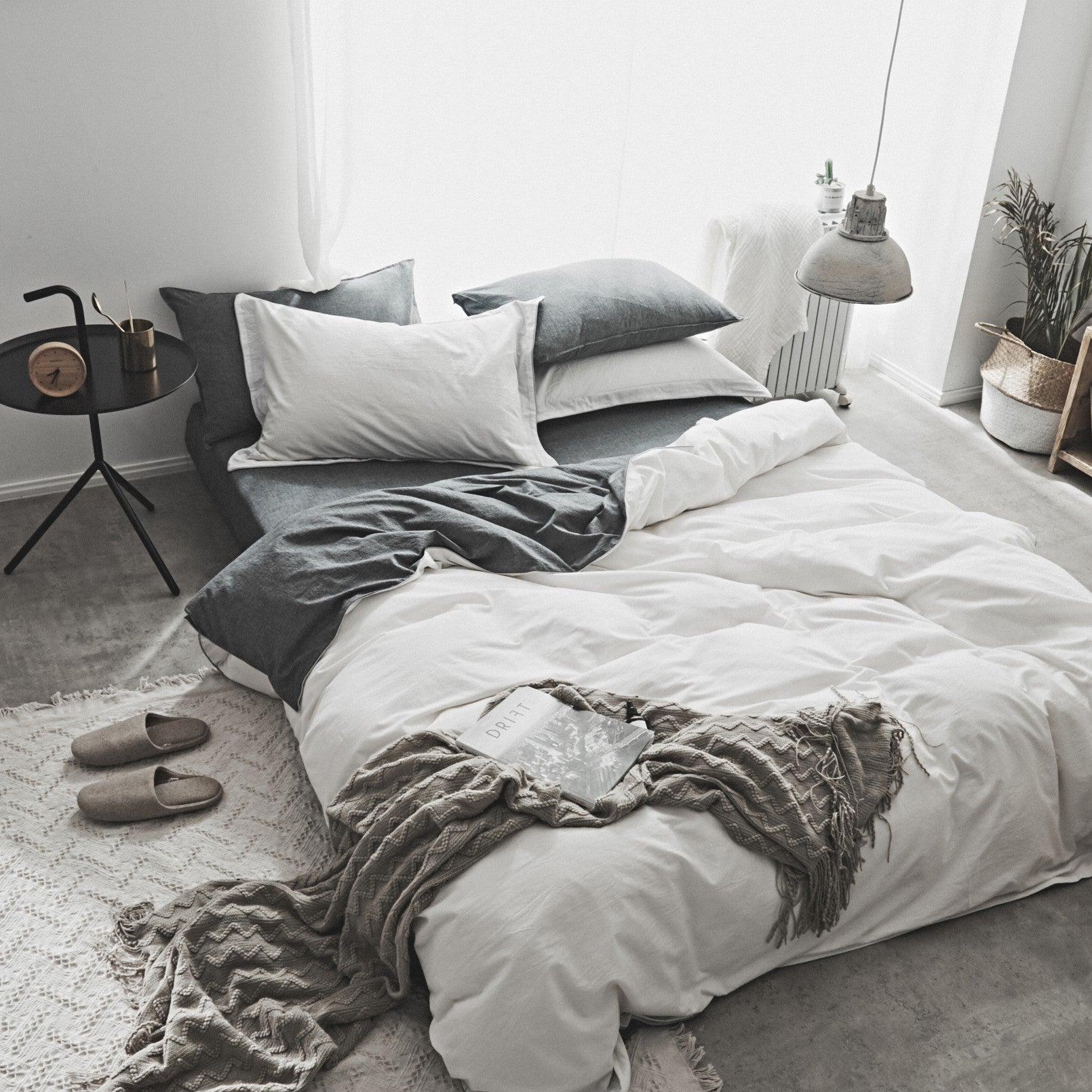 HKM-821075 Washed Cotton Nordic Four-Piece Bedding Set with Quilt Cover, Flat Sheet, and Pillowcases