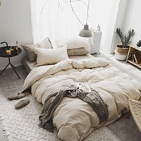 HKM-821075 Washed Cotton Nordic Four-Piece Bedding Set with Quilt Cover, Flat Sheet, and Pillowcases