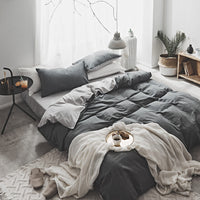 HKM-821075 Washed Cotton Nordic Four-Piece Bedding Set with Quilt Cover, Flat Sheet, and Pillowcases