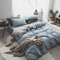 HKM-821075 Washed Cotton Nordic Four-Piece Bedding Set with Quilt Cover, Flat Sheet, and Pillowcases