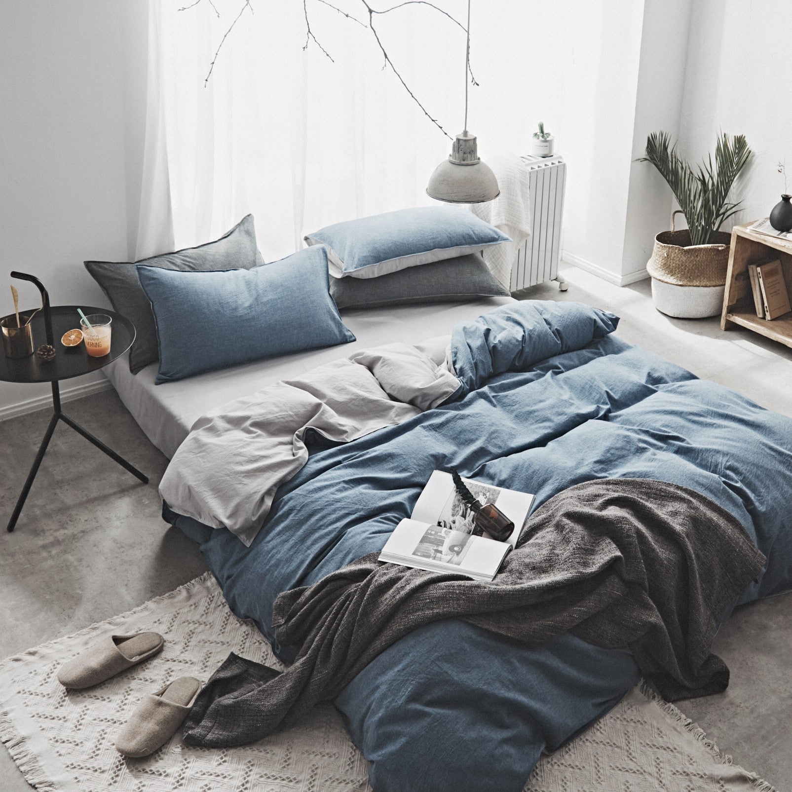 HKM-821075 Washed Cotton Nordic Four-Piece Bedding Set with Quilt Cover, Flat Sheet, and Pillowcases