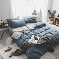 HKM-821075 Washed Cotton Nordic Four-Piece Bedding Set with Quilt Cover, Flat Sheet, and Pillowcases