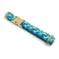 HKM-821139 Agate Green Striped Dog Collar and Leash Set with Gold Buckle