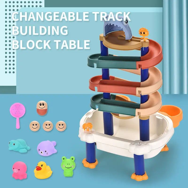 KTX-821139 Water Play Building Block Table with Track for Kids - Fun Bath Toy for Ages 0 to 13 Years