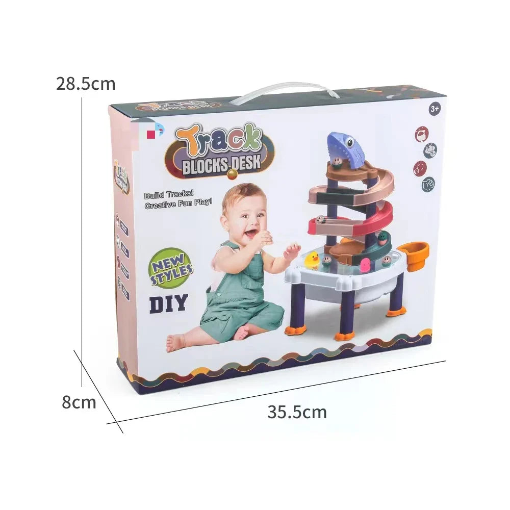 KTX-821139 Water Play Building Block Table with Track for Kids - Fun Bath Toy for Ages 0 to 13 Years
