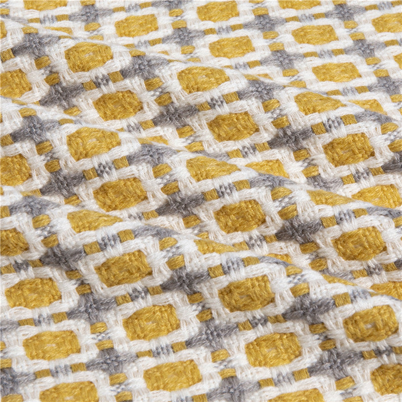 HKM-821459 Geometric Yellow Knitted Shawl with Tassels - Woven Acrylic Blanket (130x162CM)
