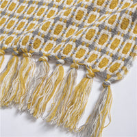 HKM-821459 Geometric Yellow Knitted Shawl with Tassels - Woven Acrylic Blanket (130x162CM)