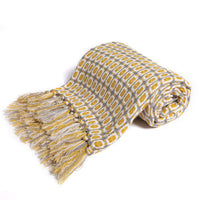HKM-821459 Geometric Yellow Knitted Shawl with Tassels - Woven Acrylic Blanket (130x162CM)