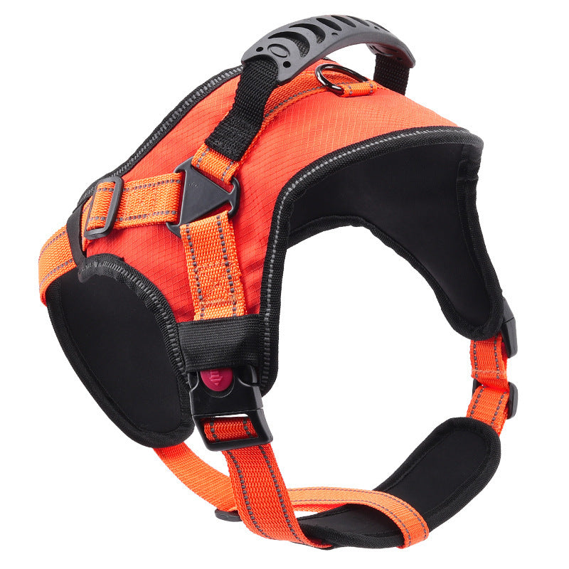 HKM-821651 Durable Orange Polyester Chest Harness and Leash for Large Dogs