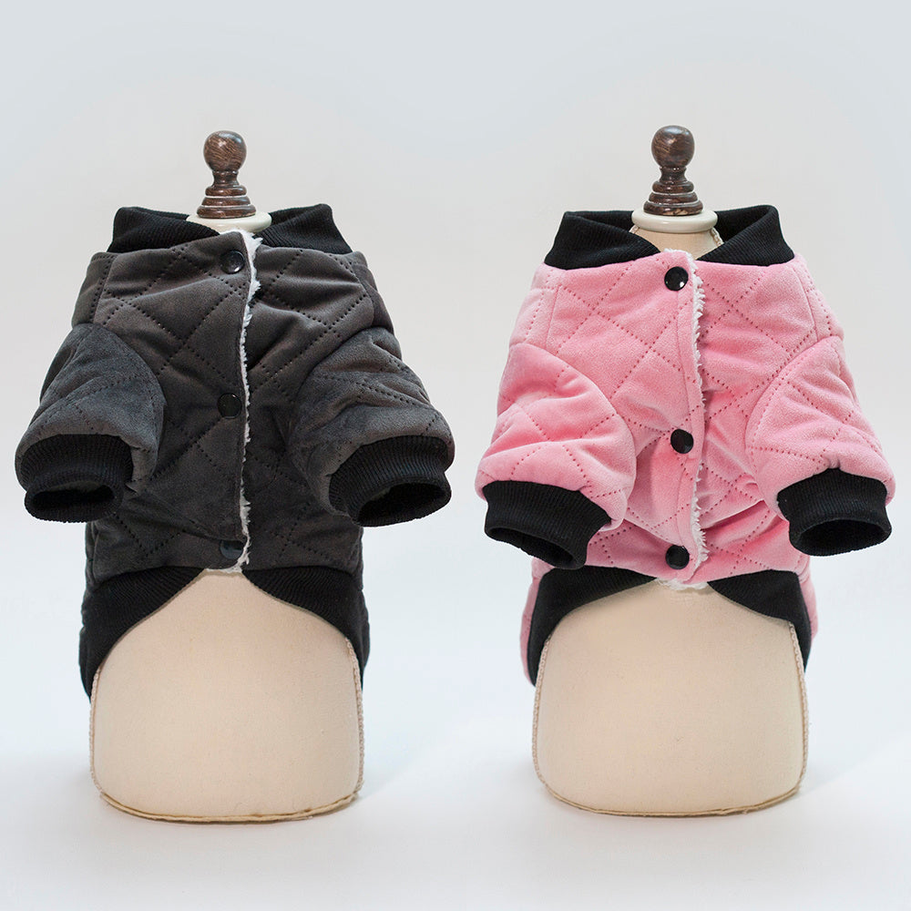 HKM-821971 Casual Cotton Plaid Jacket for Small Dogs—Warm and Stylish in Black and Pink