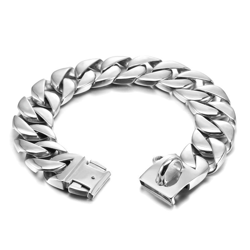 HKM-821971 Stainless Steel Titanium Dog Collar with Reinforced 42MM Width in Multiple Lengths