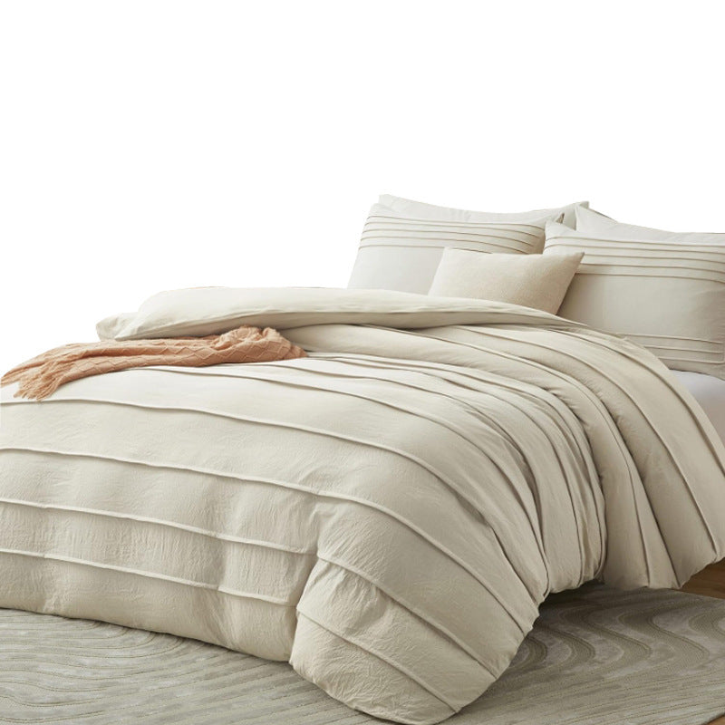 HKM-822291 Light Beige Three-Piece Pleated Quilt Set, Skin-Friendly All-Season Bedding