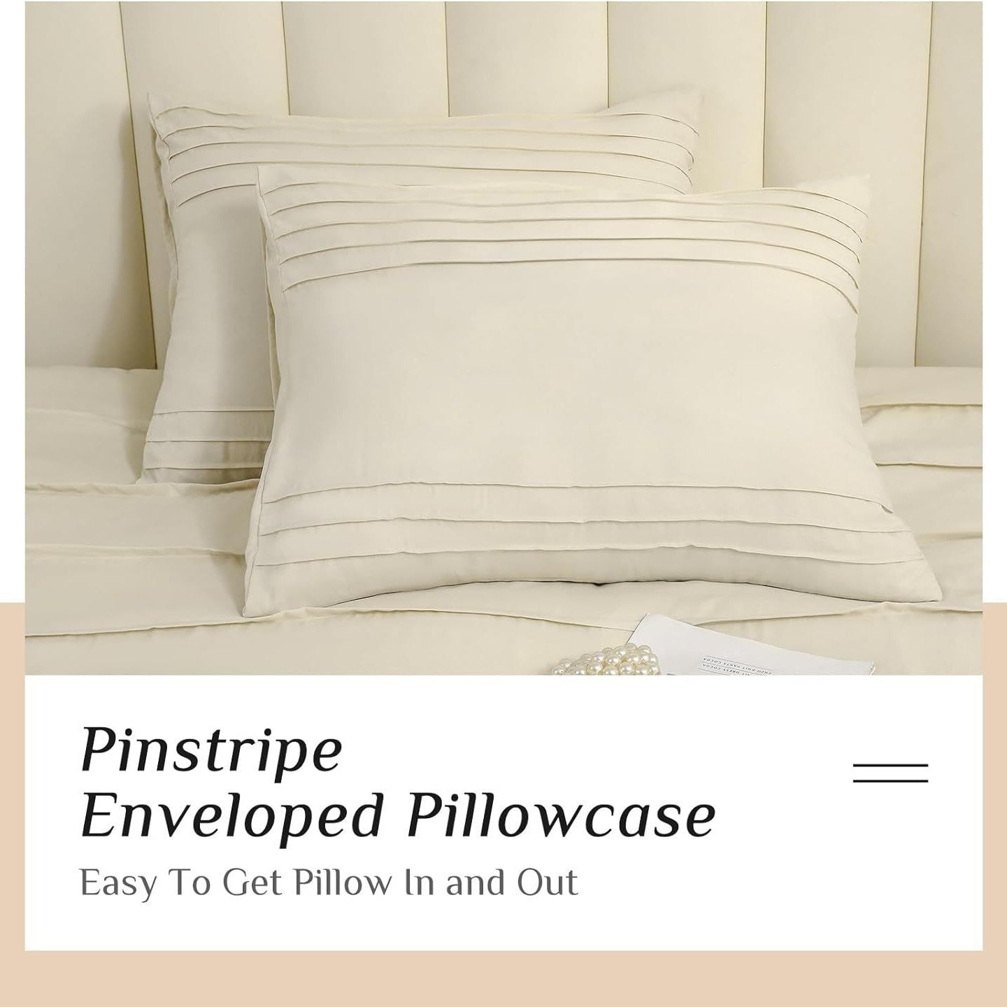 HKM-822291 Light Beige Three-Piece Pleated Quilt Set, Skin-Friendly All-Season Bedding