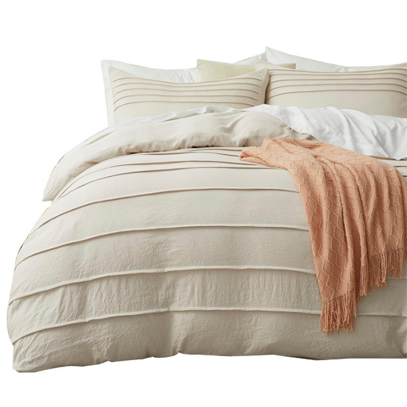 HKM-822291 Light Beige Three-Piece Pleated Quilt Set, Skin-Friendly All-Season Bedding