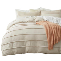 HKM-822291 Light Beige Three-Piece Pleated Quilt Set, Skin-Friendly All-Season Bedding