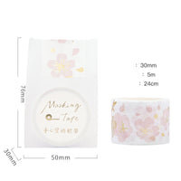HKM-822291 Sakura Paper Tape - Plant Flower Patterns in Platinum Cherry and Pink Gold Cherry