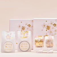 HKM-822291 Sakura Paper Tape - Plant Flower Patterns in Platinum Cherry and Pink Gold Cherry