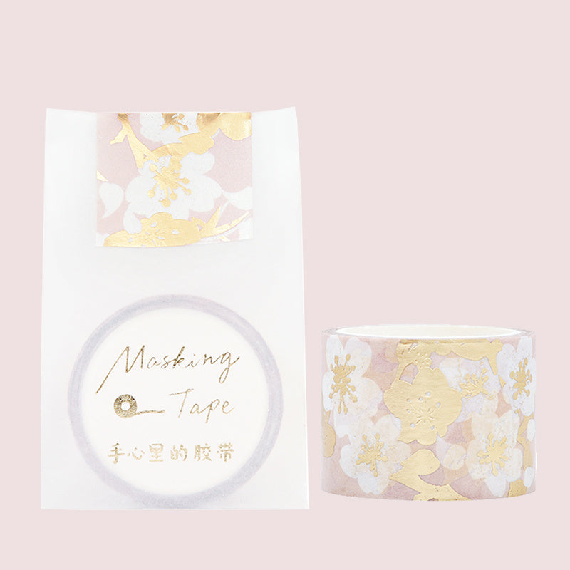 HKM-822291 Sakura Paper Tape - Plant Flower Patterns in Platinum Cherry and Pink Gold Cherry