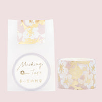 HKM-822291 Sakura Paper Tape - Plant Flower Patterns in Platinum Cherry and Pink Gold Cherry