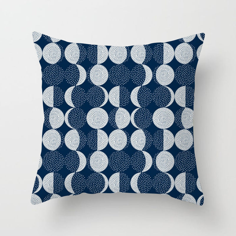 HKM-822675 Abstract Geometric Blue Cushion Cover in Soft Cotton and Peach Skin Polyester, 45 x 45 cm