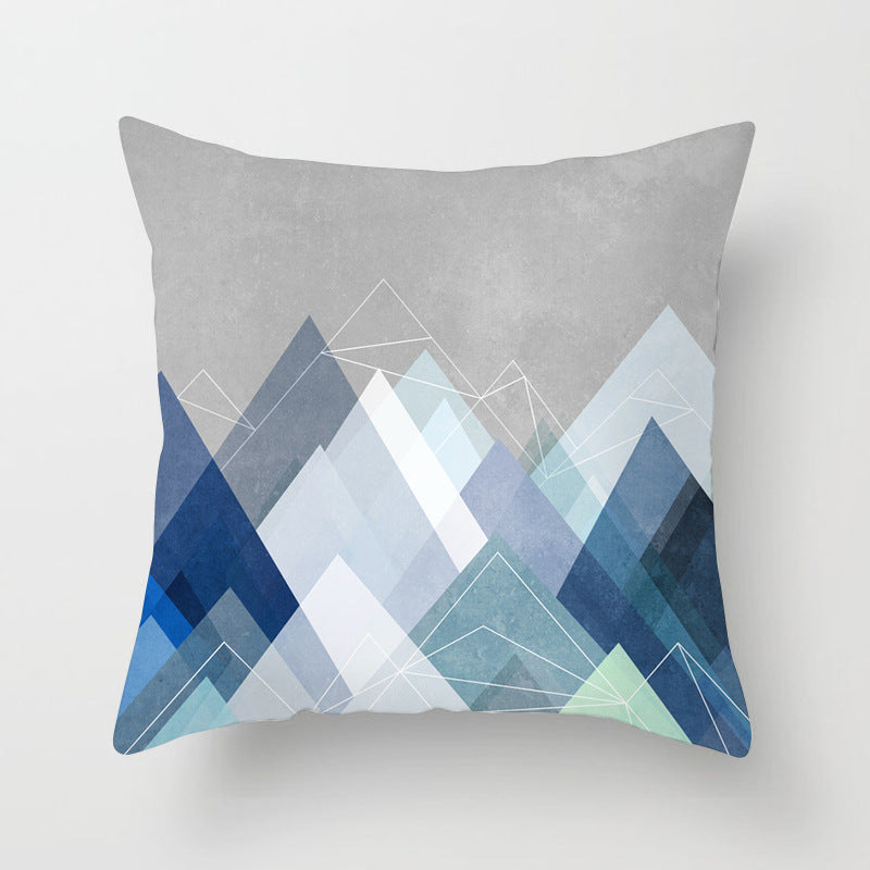 HKM-822675 Abstract Geometric Blue Cushion Cover in Soft Cotton and Peach Skin Polyester, 45 x 45 cm