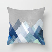 HKM-822675 Abstract Geometric Blue Cushion Cover in Soft Cotton and Peach Skin Polyester, 45 x 45 cm