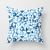 HKM-822675 Abstract Geometric Blue Cushion Cover in Soft Cotton and Peach Skin Polyester, 45 x 45 cm