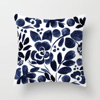 HKM-822675 Abstract Geometric Blue Cushion Cover in Soft Cotton and Peach Skin Polyester, 45 x 45 cm