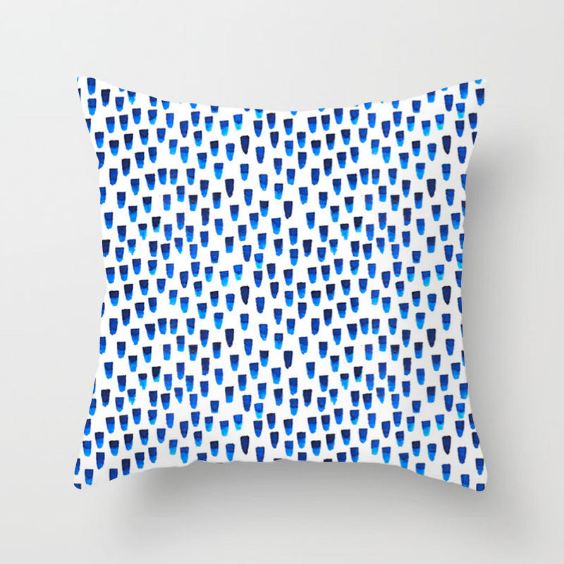 HKM-822675 Abstract Geometric Blue Cushion Cover in Soft Cotton and Peach Skin Polyester, 45 x 45 cm
