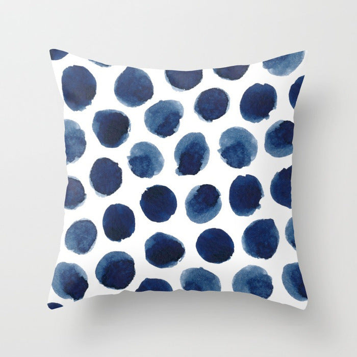 HKM-822675 Abstract Geometric Blue Cushion Cover in Soft Cotton and Peach Skin Polyester, 45 x 45 cm