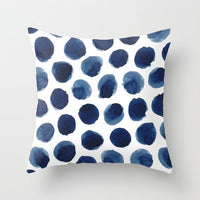 HKM-822675 Abstract Geometric Blue Cushion Cover in Soft Cotton and Peach Skin Polyester, 45 x 45 cm